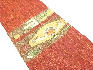 手織り紬　抽象模様織り出し　名古屋帯